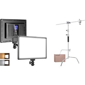 NEEWER 192 LED Video Light Panel, 20W Ultra Thin Bi Color Dimmable DSLR Camera Soft Light with 8000mAh Lithium Battery, for Photography Video Recording Live Streaming, SC310S C Stand Included