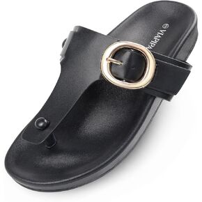 Women Arch Support Flip Flops Thong Sandals for Women Black Decorative Buckle Beach Sandals with Lightweight Design, Summer Casual Flat