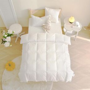 Crib/Toddler Comforter, 100% White Goose Down All Season Toddler Blanket,Skin-Friendly Cotton Shell,Noiseless,Machine Washable (Raw White, 45x60in)