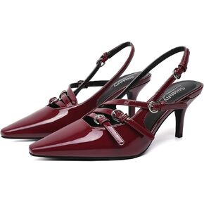 Susanny Slingback Kitten Heels for Women Closed Pointed Toe Strappy Dress Pumps Comfortable Stiletto Low Heels Sexy Buckle Strap Dressy Slip On Shoes for Wedding Bridal Party Work