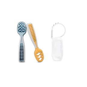 NumNum Baby Spoons Set, Pre-Spoon GOOtensils for Kids Aged 6+ Months - First Stage, Baby Led Weaning (BLW) Spoon Blue/Orange + Travel Case for Pre-Spoon GOOtensils for Kids Aged 6+ Months