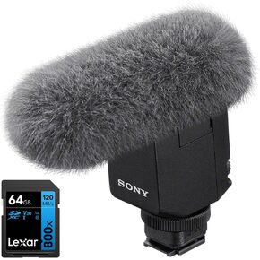 Sony ECM-B10 Compact Camera-Mount Digital Shotgun Microphone Bundle with Lexar High-Performance 800x PRO Blue Series 64GB SDHC Memory Card
