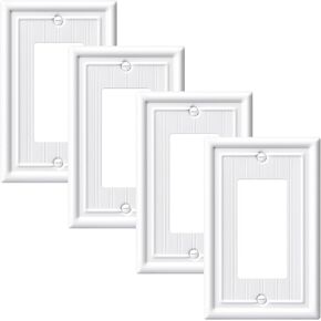 DEWENWILS 4-Pack White Outlet Covers & Switch Plates — Decorative Metal Wall Plates for Decorate Light Switches (1-Gang Standard Size)