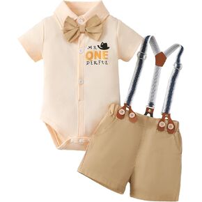 Baby Boy Suit Boy Dress Shirt with Bowtie/Suspender Pants Gentleman Suit Sets 6-18M