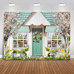 Mocsicka Easter Backdrop Blooming Floral Shoppe Easter Photo Backdrop Spring Easter Party Decor Family Party Backdrops for Photography (7x5ft)