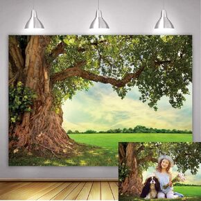 BINQOO Spring Tree Backdrop 7x5ft Spring Nature Green Grassland Photo Background Picnic Kids Adults Outdoor Travel Portraits Studio Props