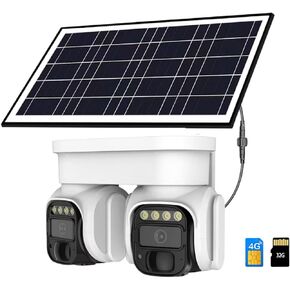 Dual Lens 4G LTE Cellular Security Camera Outdoor, Solar Wireless Camera for Home/Outdoor, 2K Live Video, No WiFi, 2-Way Talk(32G SD&SIM Card Included)