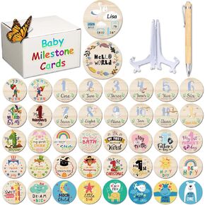 42 Designs Monthly Baby Milestone Cards,Wooden Milestone Discs Baby First Holiday Signs,Baby Monthly Milestone Photo Props for Newborn to Age 1,Pregnancy Baby Shower Cards (First Holiday Milestone)