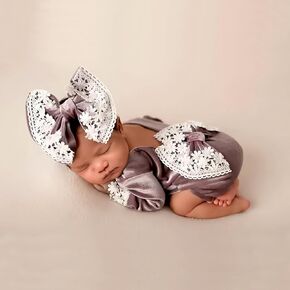 Newborn Photo Props Outfits Girl Newborn Photography Props Newborn Girl Romper Headress Infant Princess Costume (Lotus color)