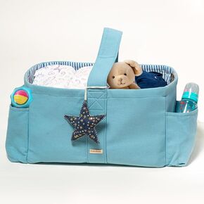Folkulture Baby Diaper Caddy | Cotton Diaper Bag for Kids - Stylish Comfort Spacious Travel Essential Cart | Nursery Storage Bin and Car Organizer for Diapers, Wipes (Sky Blue - 15")