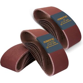 POWERTEC 3 x 21 Inch Sanding Belts, 40-240 Grit, Aluminum Oxide Belt Sander Sanding Belt for Portable Belt Sander, Wood & Paint Sanding, Metal Polishing, 30 Pack