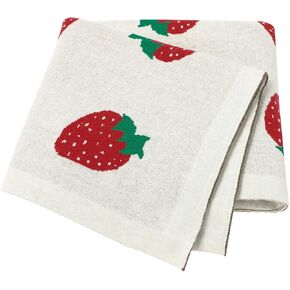 Strawberry Cotton Throw Blanket, Newborn Baby Cotton Receiving Blanket, Breathable Toddler Knitted Stroller Nursery Blanket for Boys Girls