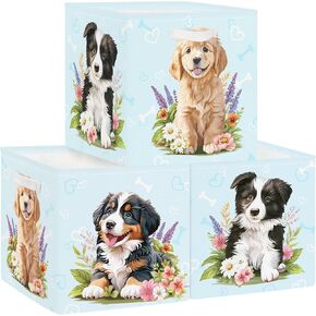 Clastyle Cute Pets Kid Storage Cube Organizer Set Animal Closet Clothes Cube Storage Bin Nursery Toddler Baby Toy Box Chest Girl Boys Book Shelf Basket, Dog, 11.8x11.8x11.8 in