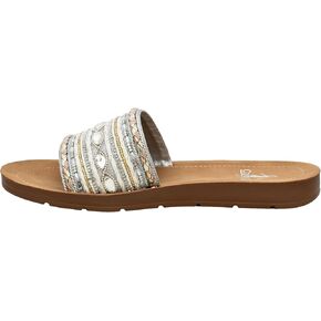 Corkys Footwear Vacation Mode Sandal - Comfortable and Soft Insole Designed for All-Day Wear, Chic and Stylish Raffia Woven Strap With Gems and Metal Accents