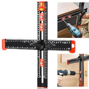 AOBOPLE 4 in 1 Drilling Positioning Ruler,35cm/13.78in Adjustable T Square Ruler, Multifunctional Cabinet Hardware Jig,Marking Gauge Tools for Woodworking, Cabinet Drawer Door Hole Drilling Template
