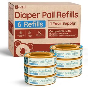 Reli. Diaper Pail Refill Bags, Compatible with Munchkin Step, Pail (6 Pack) | Pail Refills w/Lavender Scent | Odor Blocking, Strong, Easy Replacement | Holds up to 1,680 Diapers