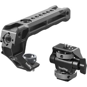 SMALLRIG Top Handle with Monitor Mount Kit, with 3/8"-16 Locating Holes for ARRI, 5 Built-in Cold Shoe, 360° Swivel and 180° Tilt Adjustable Monitor Holder with Thumbscrew, Anti-Twist Design - 5322