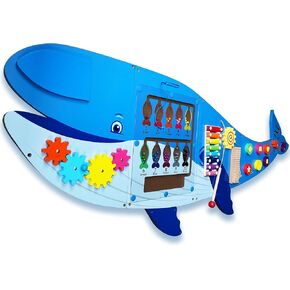 Molcey Whale Sensory Wall Panel for Kids, Includes Removable Theme Stickers, Busy Board Wall Toys for Toddlers, Activity Perfect for Toddlers 1-3 Playroom & Children's Daycare, Montessori Playroom