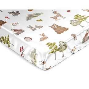 Sweet Jojo Designs Woodland Forest Animals Boy Girl Gender Neutral Unisex Baby Satin Fitted Crib Sheet Infant Newborn Nursery Toddler Bed Room Standard Mattress Animal Friends Bear Fox Hedgehog Deer