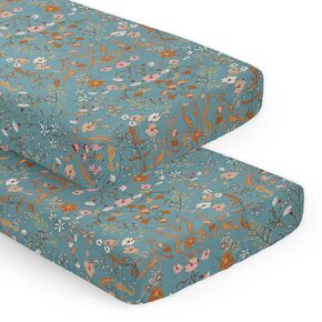 Sweet Jojo Designs Boho Wildflower Vintage Floral Girl Baby Fitted Crib Sheet Set Infant Newborn Nursery Toddler Bed Room Standard Mattress 2p Daisy Botanical Paisley Leaf Flower Bohemian Farmhouse