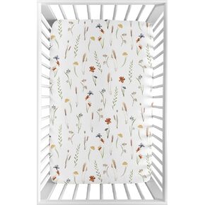 Sweet Jojo Designs Boho Floral Garden Flower Girl Fitted Mini Crib Sheet Baby Nursery Infant Newborn Bed Room Portable Pack n Play Mattress Watercolor Bohemian Farmhouse Wildflower Vintage Shabby Chic