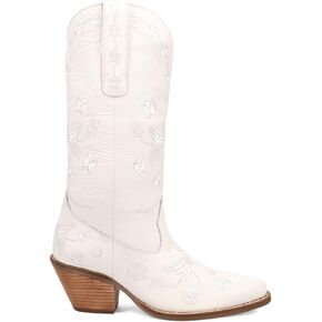 Dingo Womens Love Bug Floral Embroidered Snip Toe Casual Boots Mid Calf Mid Heel 2-3" - Off White