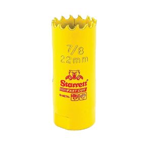 Starrett Bi-Metal Fast Cut Straight Pitch Hole Saw with Abrasion Resistant HSS Teeth - Ideal for Cutting Metal, Steel, and Wood - 7/8" (22mm) Diameter, 1-5/8" (41mm) Depth - FCH0078-G