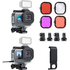 Waterproof Case with Dive Filter & Skeleton Housing with Battery Cover for GoPro Hero 10 9