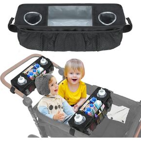 Snack Tray for Wonderfold Wagon, Snack Tray for Stroller with 2 Insulated Cup Holders, Stroller Snack Tray Compatible with Wonderfold Wagon W4 Series, Black, 1 Pack