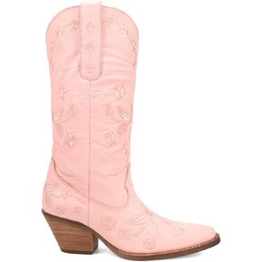 Dingo Womens Love Bug Floral Embroidered Snip Toe Casual Boots Mid Calf Mid Heel 2-3" - Pink