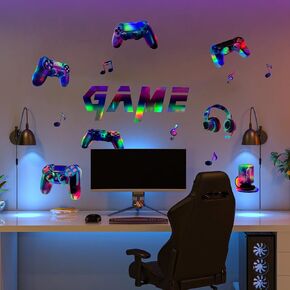 Runtoo Gamer Room Scals for Boys Laser Gaming Wall Stickers Kids Video Game Game Decor