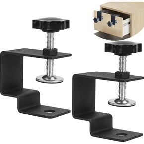 2Pcs Drawer Front Installation Clamps Adjustable Drawer Fixing Clip, Cabinet Hardware Jig C Clamps for Woodworking, Stable and Quick-fitting Drawer Front Mounting Tool Pro Kit, Black