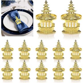 Pagoda Napkin Rings Set of 12 Gold Metal Napkin Holders for Wedding Christmas Easter Fall Halloween Thanksgiving Dinner Table Decoration