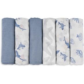 Muslin Burp Cloths Set, Neutral Viscose Muslin Blanket for Newborn Boys and Girls, 6-Pack Breathable and Skin-Friendly Swaddle Wrap for Infant Baby (Fresh Colors)