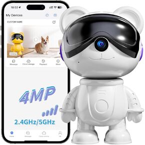3K-Cute Tiger-Pet Robot-Wireless Security-Camera for Indoor-Home Use,2.4G/5G WiFi Smart Monitoring Baby Tracking With Phone App Control,Pan/Tilt,Full HD Night Vision 24/7recording ,2-Way Talk (white)