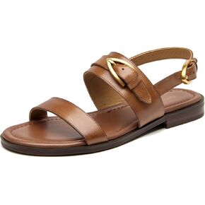 BEAU TODAY Flat Sandals for Women,Adjustable Strappy Sandals for Women,Summer Fashion Comfortable Open-Toe Wide Dress Leather Sandals for Vacation Hiking