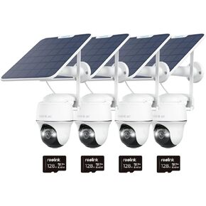 Reolink Go Pt Ultra 4 Pack Bundle - 4K Cellular Security Camera Wireless Outdoor ، 3G/4G LTE ، STORGER LIVE 4K ، الرؤية الليلية الملونة ، تشمل بطاقة SD (128 جيجابايت) ، تخزين محلي