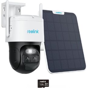 REOLINK Security Cameras Wireless Outdoor, Pan Tilt, Auto Tracking, 6X Hybrid Zoom, Solar Powered with 2K Color Night Vision, 2.4/5GHz WiFi, Local Storage, Trackmix+Solar Panel with 128GB microSD Card
