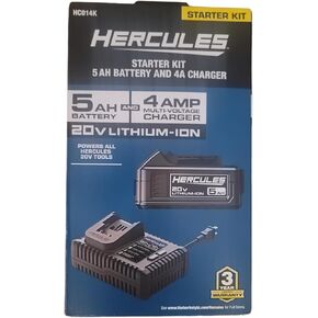 20V 5 Ah Extended-Performance Lithium-Ion Battery and 4 Amp Multi-Voltage Charger Starter Kit - Compatible with Hercules