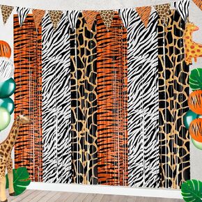 Safari Animal Party Decorations, 2 Pcs Party Animals Birthday Backdrops Tinsel Foil Curtain Streamers for Wild Jungle Animals Baby Shower Birthday Supplies