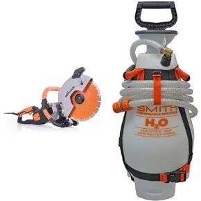 Evolution R300DCT+ 12 Inch Concrete Saw with Water Fed Dust Suppression & Smith Performance Sprayers 190552 3-Gallon Water Supply Tank for Core Drilling