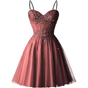 Women's Sequin Tulle Cocktail Dresses Strapless Short Porm Homecoming Party Dresses