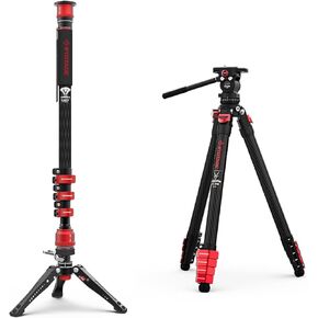 IFOOTAGE Cobra 3 Carbon fiber monopod and tripod kit, Portable Travel monopod with feet, portable travel photography tripod kit with fluid head, compatible with SONY Canon Nikon SLR camera, C180F-P/TC
