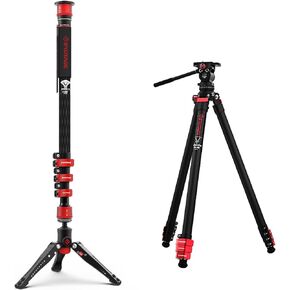 IFOOTAGE Cobra 3 Carbon Fiber monopod and Tripod kit, Portable Travel monopod, Portable Travel Photography Tripod kit with Fluid Head, Compatible with Sony Canon Nikon SLR Camera, C180F/TA3B+K3