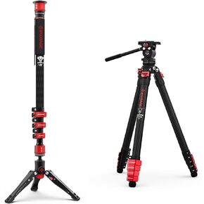 IFOOTAGE Cobra 3 Carbon Fiber monopod and Tripod kit, Portable Travel monopod, Portable Travel Photography Tripod kit with Fluid Head, Compatible with Sony Canon Nikon SLR Camera, C180F/TC3B+K3
