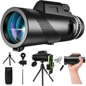 Monocular Telescope 80X100 2024 High Powered Monocular with Smartphone Adapter & Metal Tripod - BAK4 Prism with Clear for Wildlife Hunting Camping Travelling