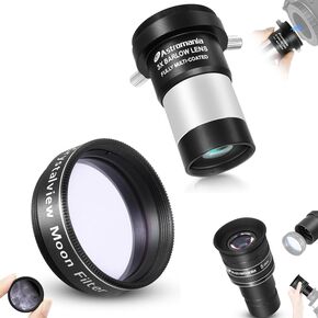 Astromania Telescope Eyepiece 5mm, Wide Angle 58 Degree - Bundle with - 1.25" Crystalview Moon Filter&3X Barlow