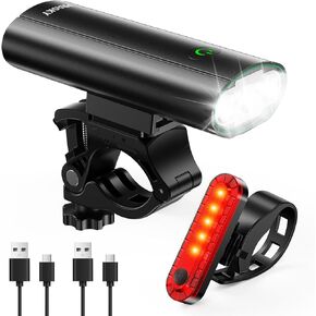 Bike Headlight, USB Rechargeable Bicycle Light Set, 6+4 Light Modes - Gray