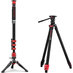 IFOOTAGE Cobra 3 Carbon Fiber monopod with Foot and Tripod kit, Portable Travel monopod and Tripod, Compatible with Sony Canon Nikon SLR Camera, C180F-P/Gazelle TA3B+K3