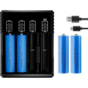 2 حزمة 3.7 فولت قابلة لإعادة الشحن زر أيون زر أعلى بطاريات مع شاحن ، 3.7 فولت 2500mAh بطاريات LI-ION القابلة للشحن لمصباح الأمامي المصباح (زر 2PCS أعلى ba￵￵tt￵er￵￵y+الشاحن)